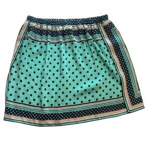 Zara Scarf Skirt Womens Medium Silky Teal Navy Polka Dot Mixed Print Trafaluc